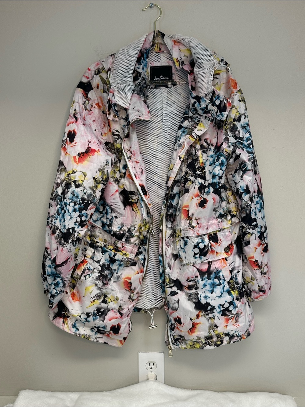 Sam Edelman Floral Lightweight Hooded Anorak windbreaker Jacket size large